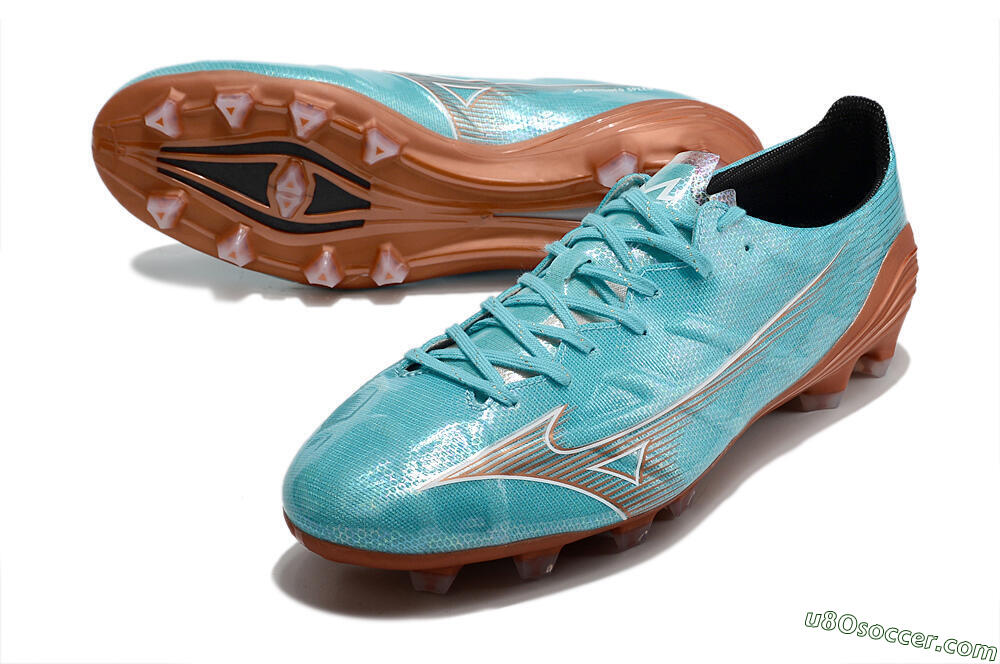 Mizuno Morelia Alpha FG Firm Ground Soccer Cleats - Blue/Brown 3