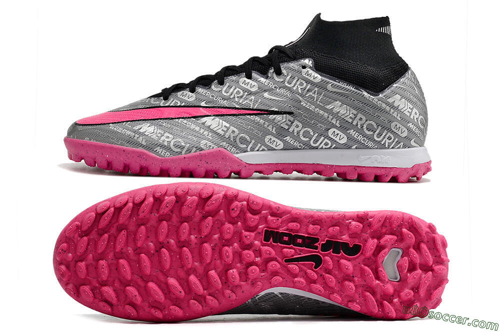 Nike Mercurial Superfly 8 Elite TF Artificial Turf Soccer Shoes - Grey/Black/Pink 0