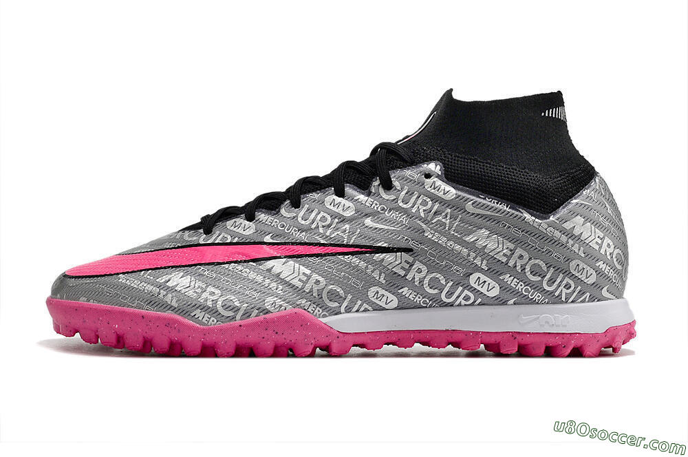 Nike Mercurial Superfly 8 Elite TF Artificial Turf Soccer Shoes - Grey/Black/Pink 2