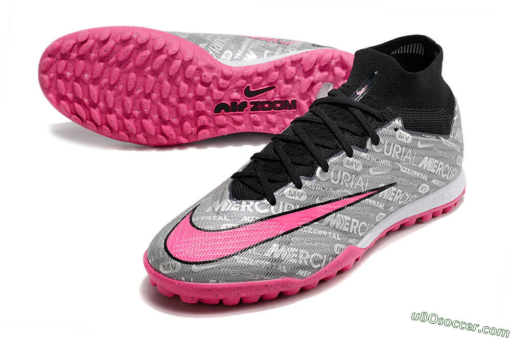 Nike Mercurial Superfly 8 Elite TF Artificial Turf Soccer Shoes - Grey/Black/Pink 3
