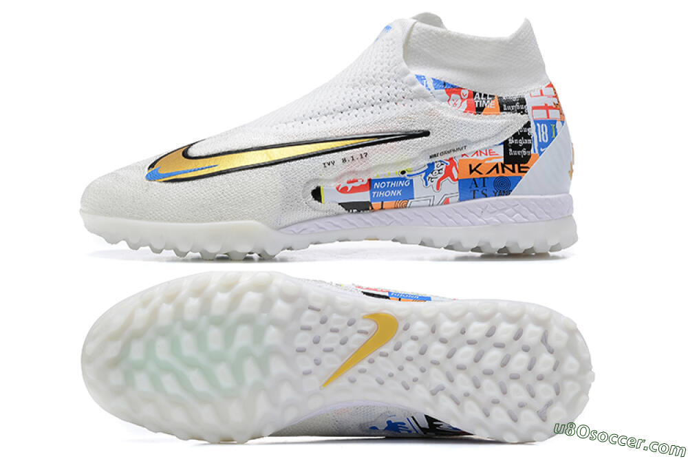 Harry Kane x Nike Phantom GX Elite DF Link TF Artificial Turf Soccer Shoes - White/Gold/Black 0