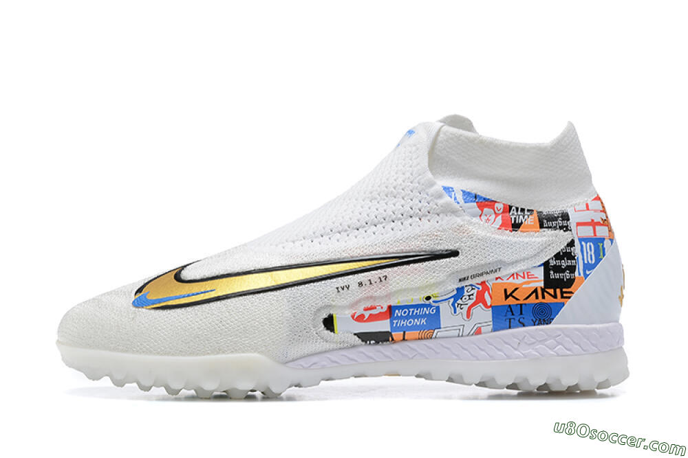 Harry Kane x Nike Phantom GX Elite DF Link TF Artificial Turf Soccer Shoes - White/Gold/Black 2