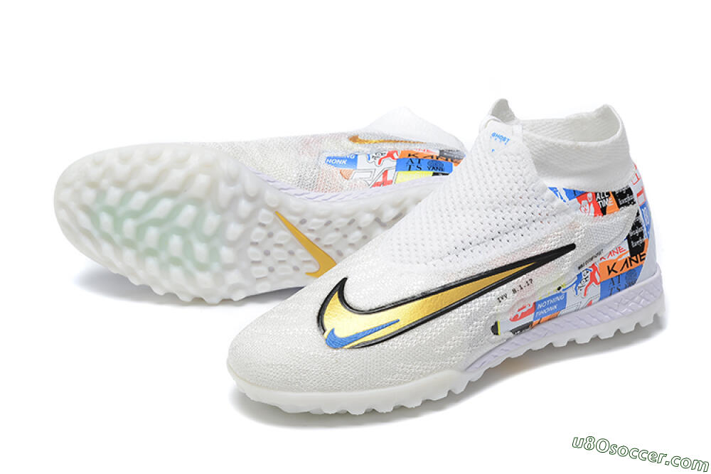 Harry Kane x Nike Phantom GX Elite DF Link TF Artificial Turf Soccer Shoes - White/Gold/Black 3