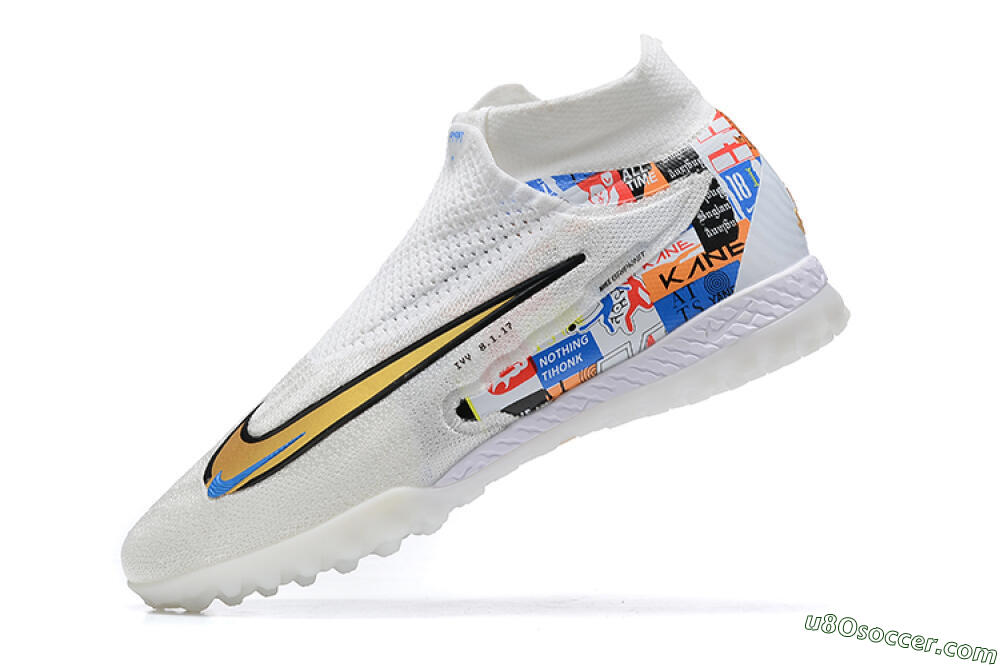 Harry Kane x Nike Phantom GX Elite DF Link TF Artificial Turf Soccer Shoes - White/Gold/Black 7