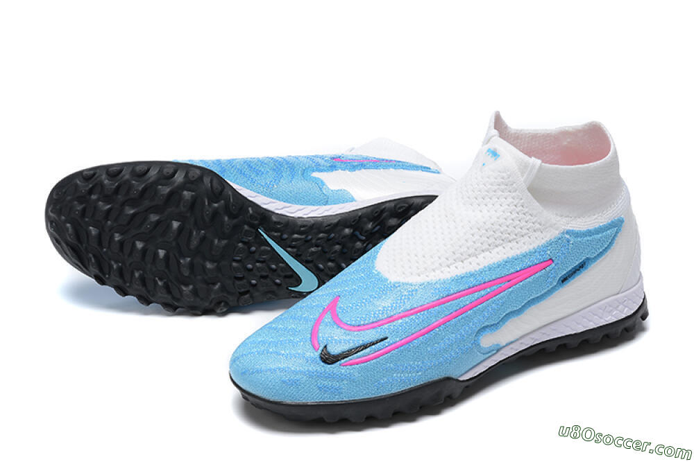 Nike Phantom GX Elite DF Link TF Artificial Turf Soccer Shoes - White/Blue/Pink 3