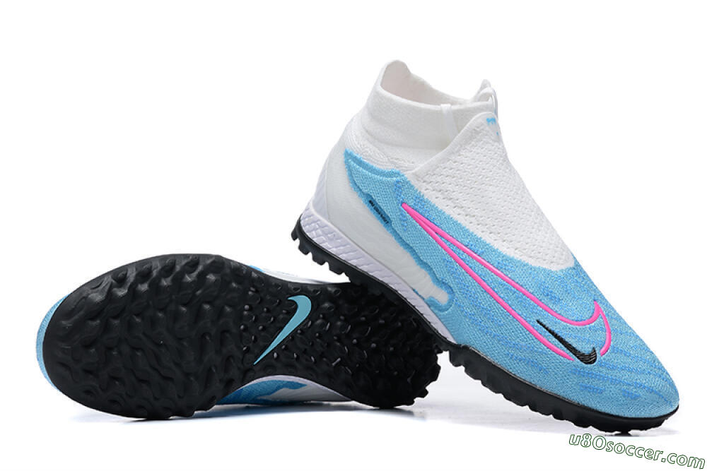 Nike Phantom GX Elite DF Link TF Artificial Turf Soccer Shoes - White/Blue/Pink 4