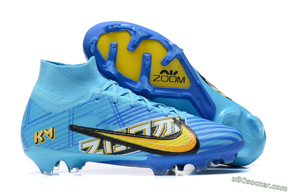 Kylian Mbappe x Nike Air Zoom Mercurial Superfly 9 Elite FG Firm Ground Soccer Cleats - Blue/Yellow/Black 1
