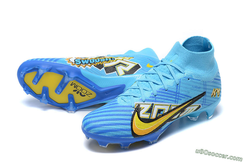 Kylian Mbappe x Nike Air Zoom Mercurial Superfly 9 Elite FG Firm Ground Soccer Cleats - Blue/Yellow/Black 3