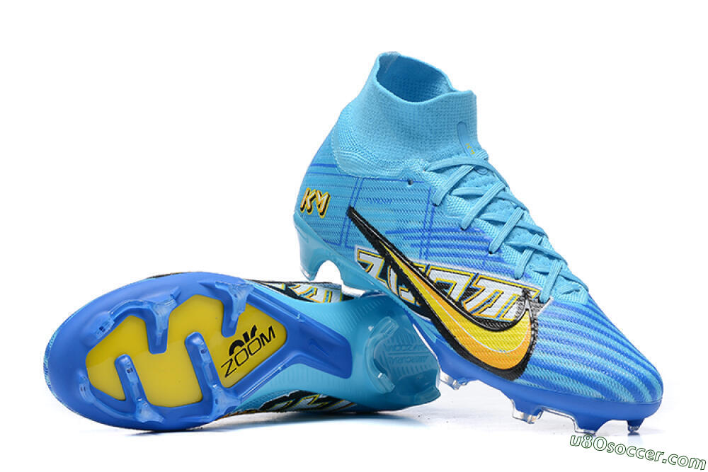 Kylian Mbappe x Nike Air Zoom Mercurial Superfly 9 Elite FG Firm Ground Soccer Cleats - Blue/Yellow/Black 4