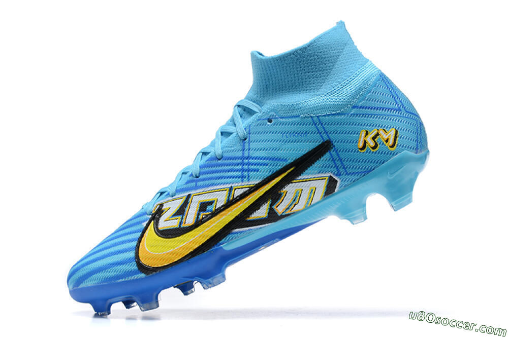 Kylian Mbappe x Nike Air Zoom Mercurial Superfly 9 Elite FG Firm Ground Soccer Cleats - Blue/Yellow/Black 7