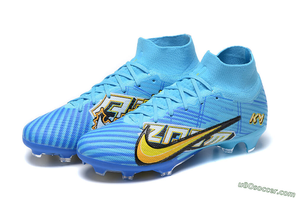 Kylian Mbappe x Nike Air Zoom Mercurial Superfly 9 Elite FG Firm Ground Soccer Cleats - Blue/Yellow/Black 8