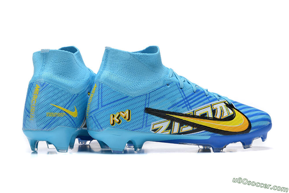 Kylian Mbappe x Nike Air Zoom Mercurial Superfly 9 Elite FG Firm Ground Soccer Cleats - Blue/Yellow/Black 9