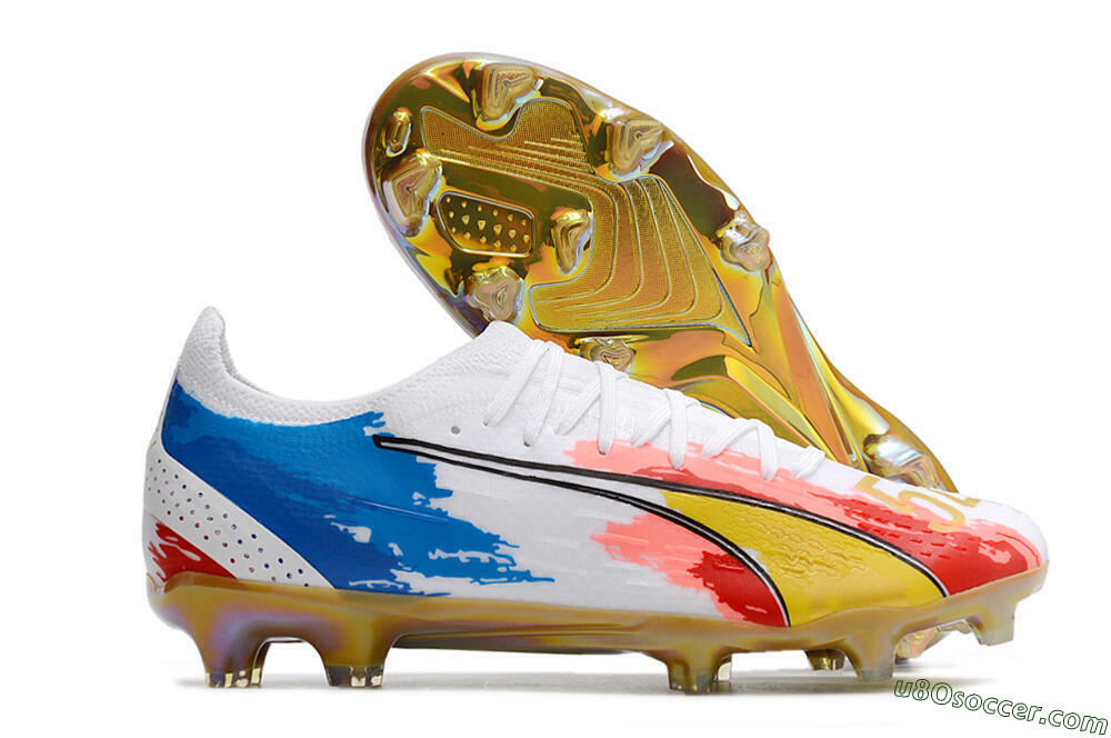 Puma Ultra Ultimate FG Firm Ground Soccer Cleats - White/Blue/Red/Gold 1