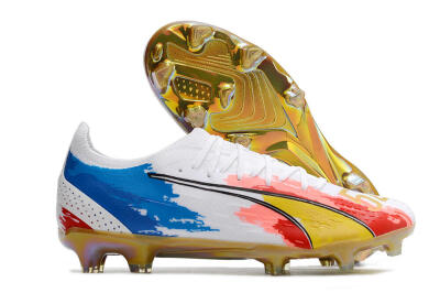 Puma Ultra Ultimate FG Firm Ground Soccer Cleats - White/Blue/Red/Gold