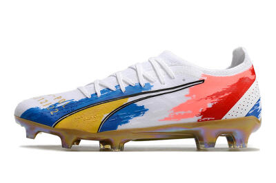 Puma Ultra Ultimate FG Firm Ground Soccer Cleats - White/Blue/Red/Gold
