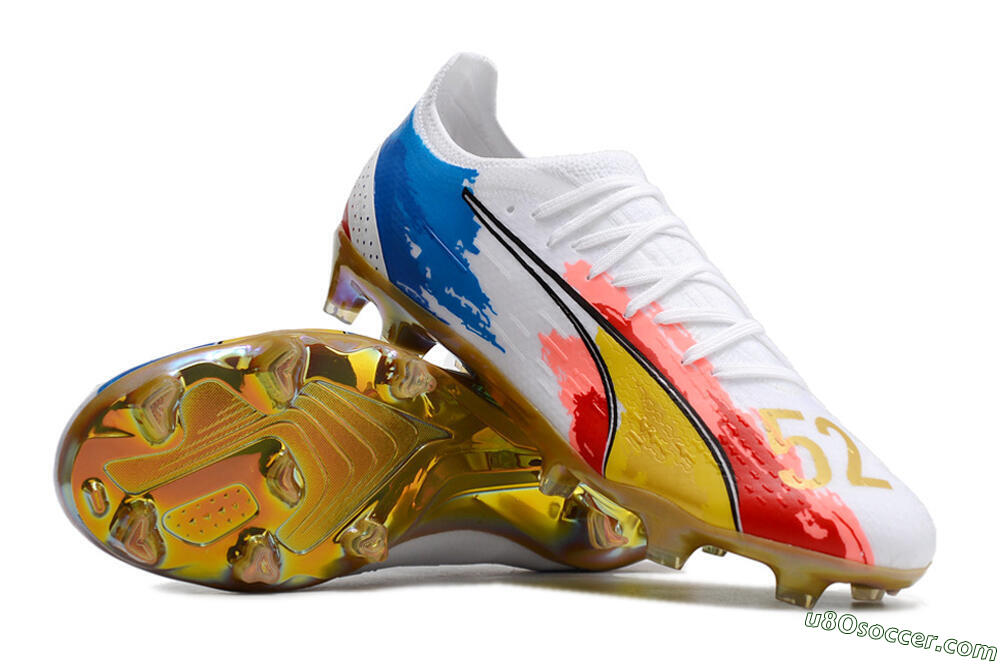 Puma Ultra Ultimate FG Firm Ground Soccer Cleats - White/Blue/Red/Gold 3