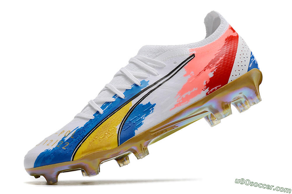 Puma Ultra Ultimate FG Firm Ground Soccer Cleats - White/Blue/Red/Gold 5