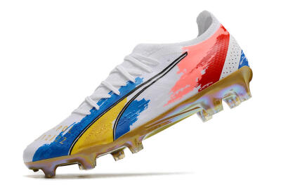 Puma Ultra Ultimate FG Firm Ground Soccer Cleats - White/Blue/Red/Gold