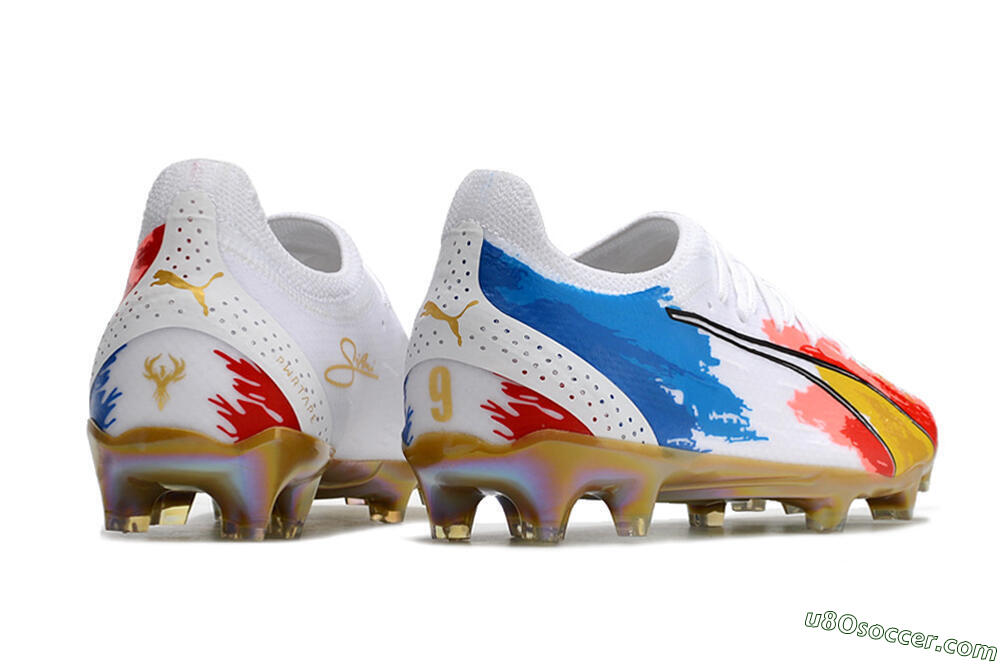 Puma Ultra Ultimate FG Firm Ground Soccer Cleats - White/Blue/Red/Gold 6