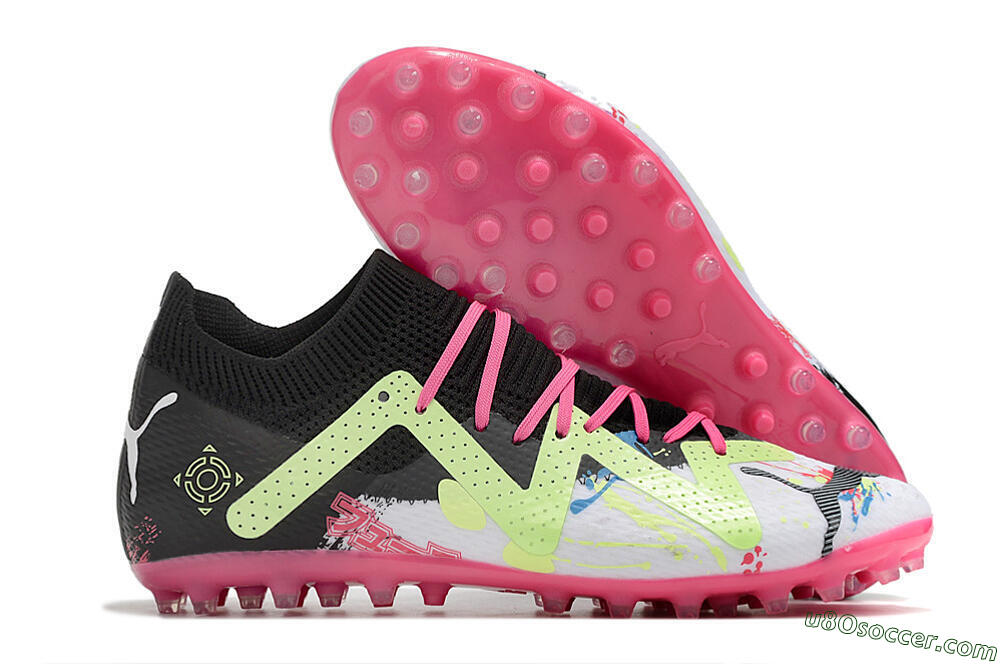 Puma Future Ultimate AG Artificial Grass Soccer Cleats - White/Black/Pink/Yellow 1