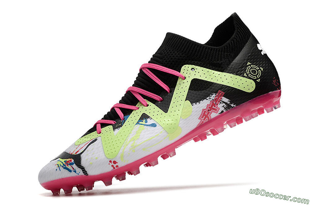 Puma Future Ultimate AG Artificial Grass Soccer Cleats - White/Black/Pink/Yellow 5
