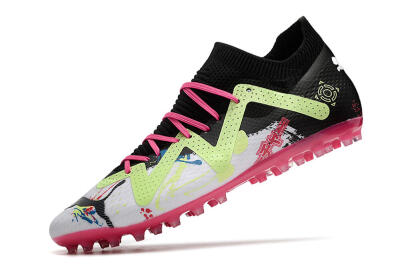 Puma Future Ultimate AG Artificial Grass Soccer Cleats - White/Black/Pink/Yellow