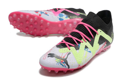 Puma Future Ultimate AG Artificial Grass Soccer Cleats - White/Black/Pink/Yellow