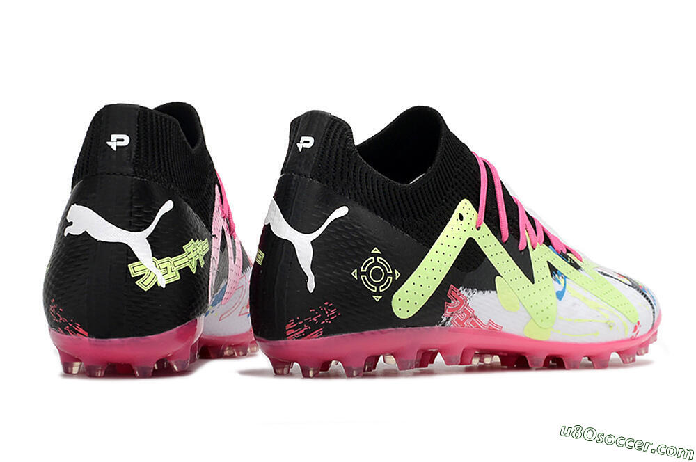 Puma Future Ultimate AG Artificial Grass Soccer Cleats - White/Black/Pink/Yellow 6