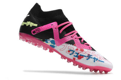 Puma Future Ultimate AG Artificial Grass Soccer Cleats - White/Black/Pink/Yellow