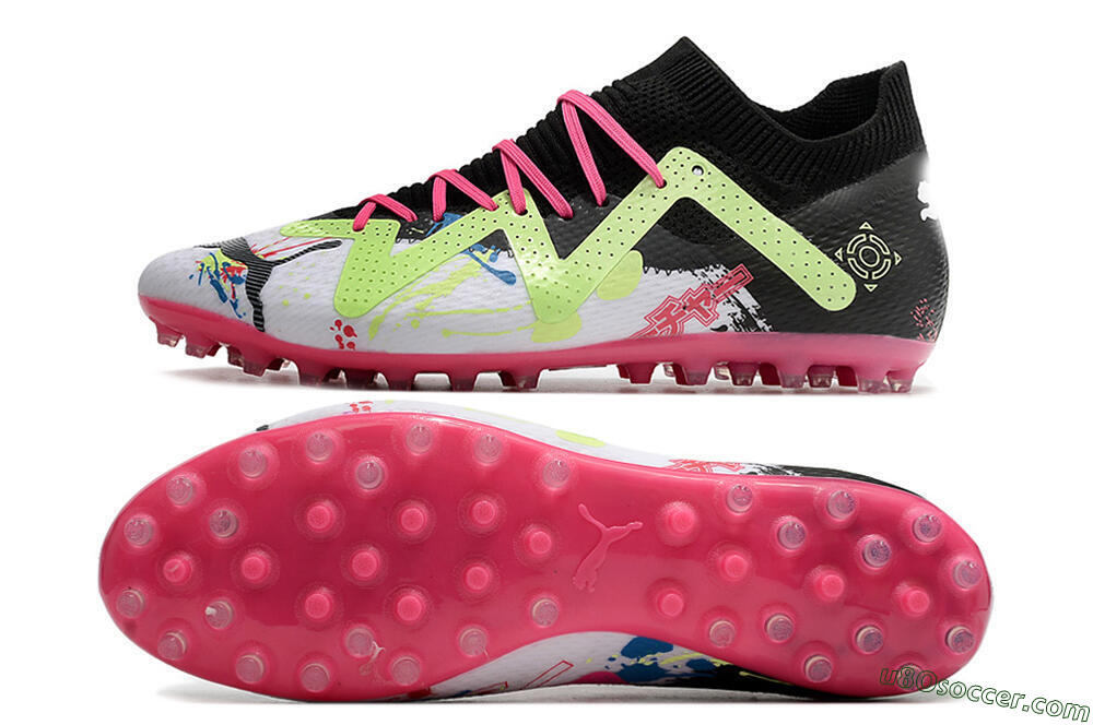 Puma Future Ultimate AG Artificial Grass Soccer Cleats - White/Black/Pink/Yellow 0