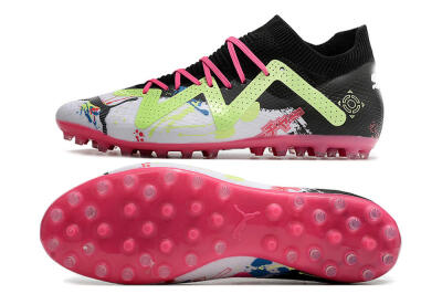 Puma Future Ultimate AG Artificial Grass Soccer Cleats - White/Black/Pink/Yellow