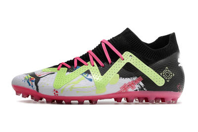 Puma Future Ultimate AG Artificial Grass Soccer Cleats - White/Black/Pink/Yellow