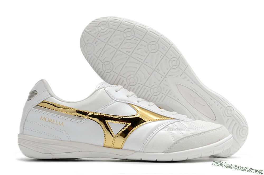 Mizuno Morelia Sala Japn IC Indoor & Futsal Soccer Shoes - White/Gold 1