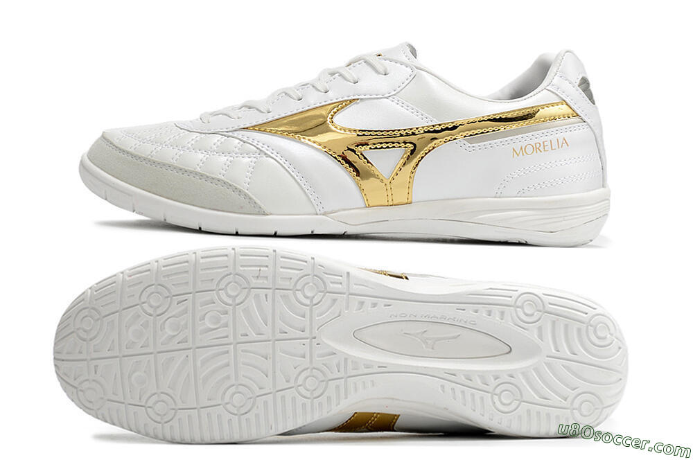Mizuno Morelia Sala Japn IC Indoor & Futsal Soccer Shoes - White/Gold 0
