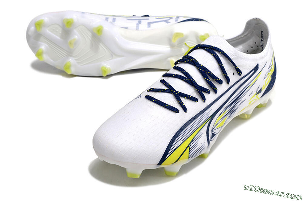 Puma Ultra Ultimate FG Firm Ground Soccer Cleats - White/Blue/Green 3