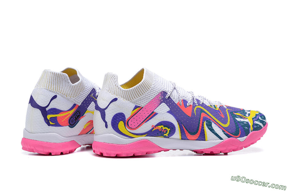 Puma Future Ultimate TF Artificial Turf Soccer Shoes - White/Yellow/Blue/Pink 8