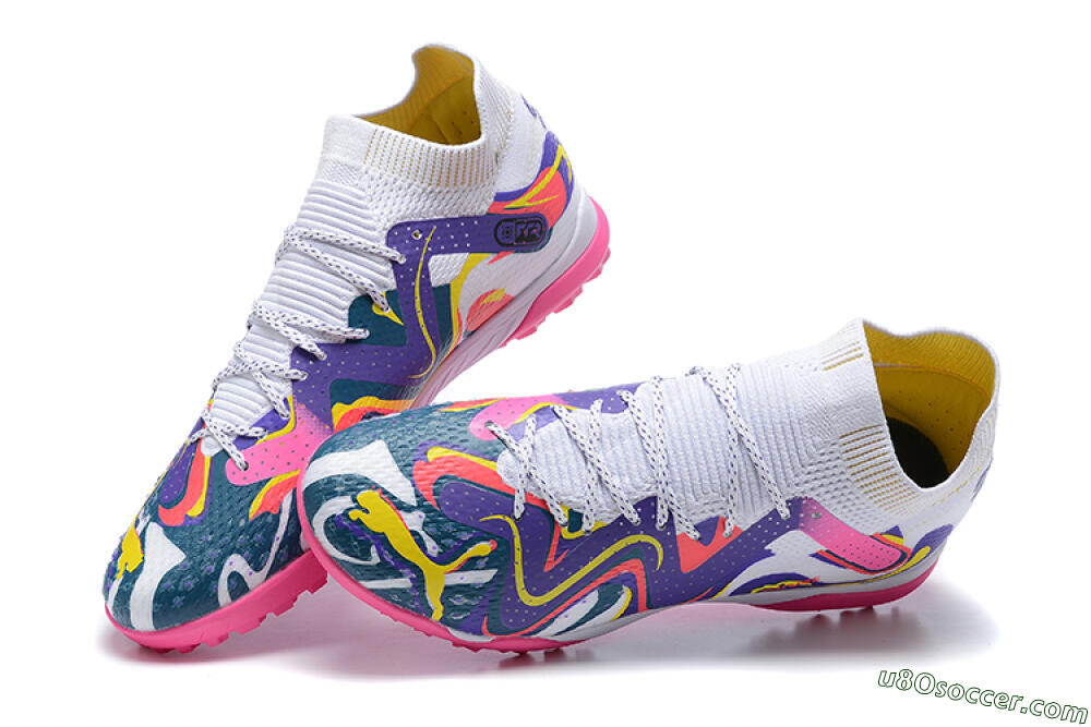 Puma Future Ultimate TF Artificial Turf Soccer Shoes - White/Yellow/Blue/Pink 5