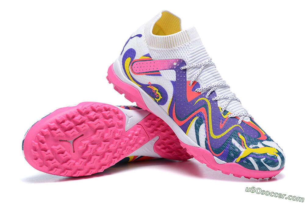 Puma Future Ultimate TF Artificial Turf Soccer Shoes - White/Yellow/Blue/Pink 4