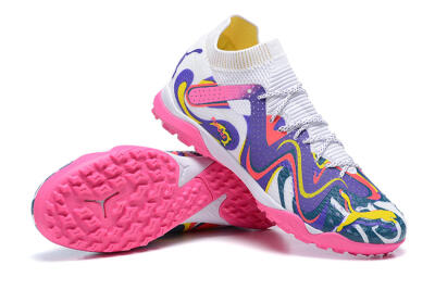 Puma Future Ultimate TF Artificial Turf Soccer Shoes - White/Yellow/Blue/Pink