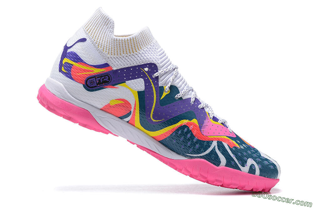Puma Future Ultimate TF Artificial Turf Soccer Shoes - White/Yellow/Blue/Pink 6