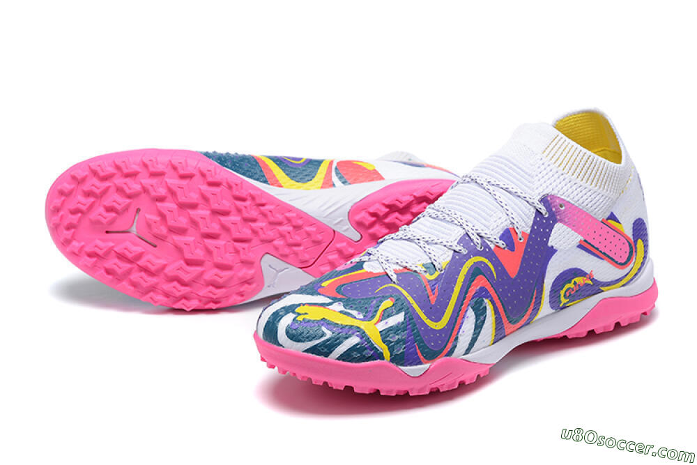 Puma Future Ultimate TF Artificial Turf Soccer Shoes - White/Yellow/Blue/Pink 3