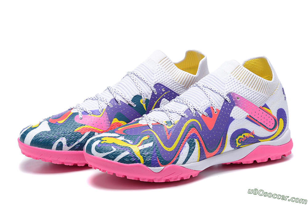 Puma Future Ultimate TF Artificial Turf Soccer Shoes - White/Yellow/Blue/Pink 9