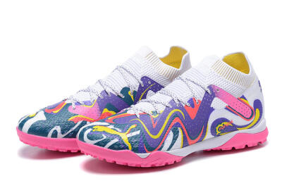 Puma Future Ultimate TF Artificial Turf Soccer Shoes - White/Yellow/Blue/Pink