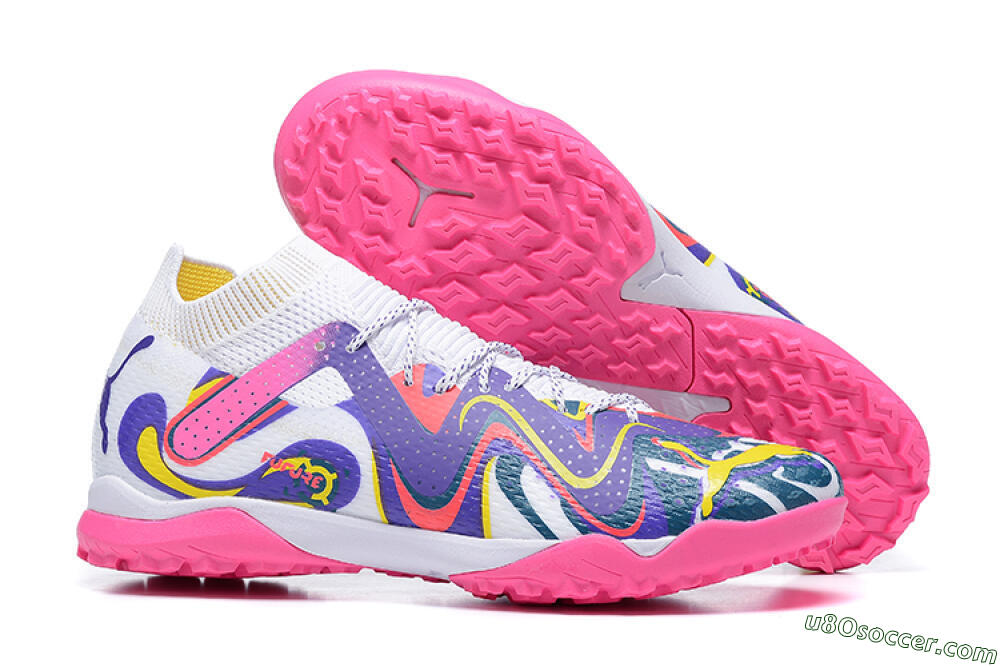 Puma Future Ultimate TF Artificial Turf Soccer Shoes - White/Yellow/Blue/Pink 1