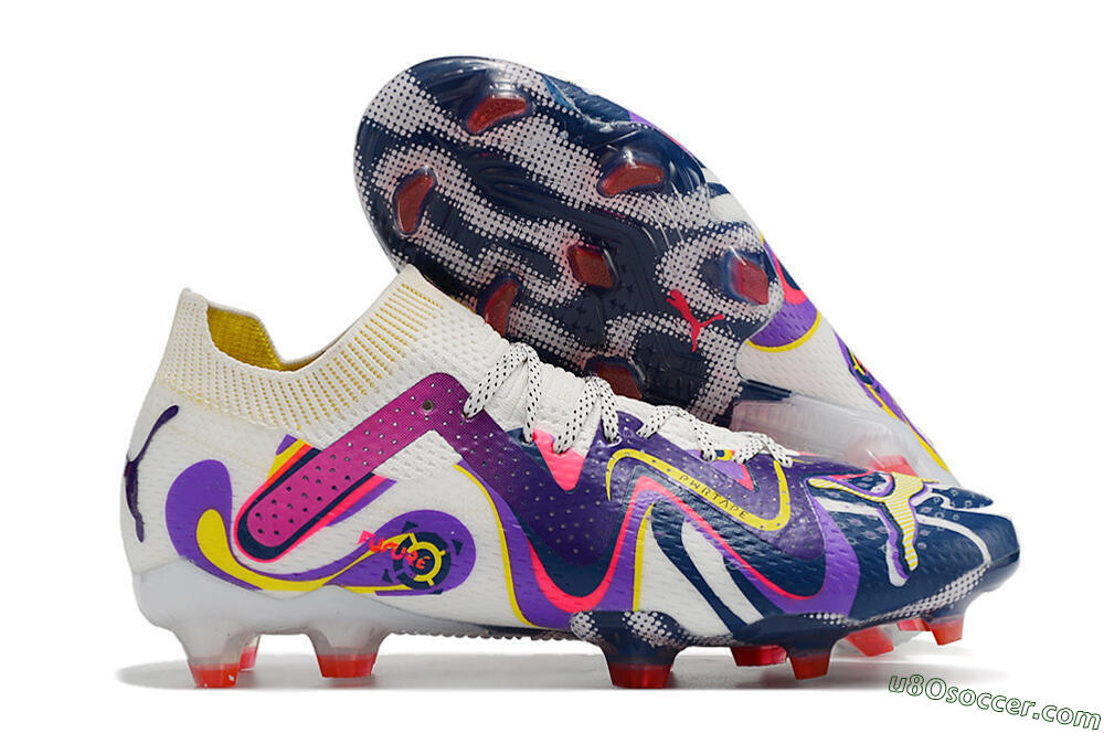 Puma Future Ultimate FG Firm Ground Soccer Cleats - White/Rainbow 1