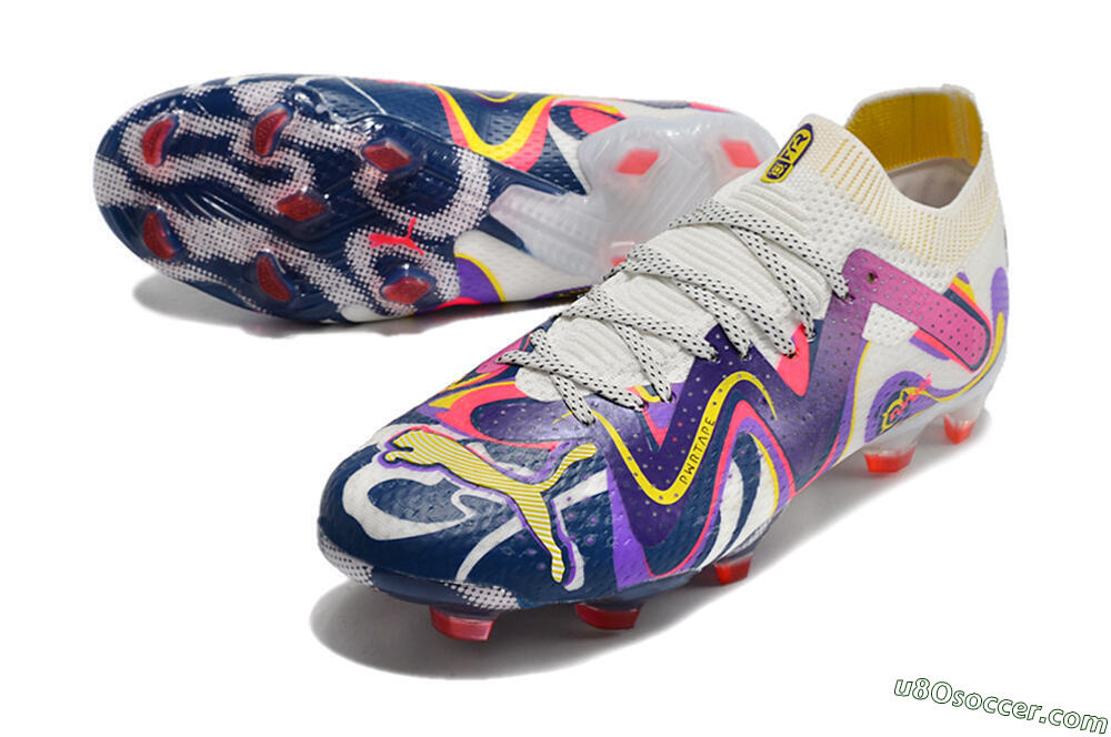 Puma Future Ultimate FG Firm Ground Soccer Cleats - White/Rainbow 3
