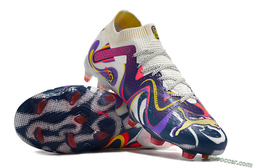 Puma Future Ultimate FG Firm Ground Soccer Cleats - White/Rainbow 4