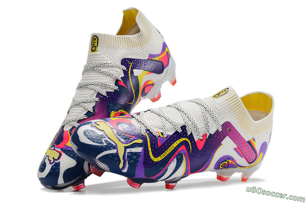 Puma Future Ultimate FG Firm Ground Soccer Cleats - White/Rainbow 5