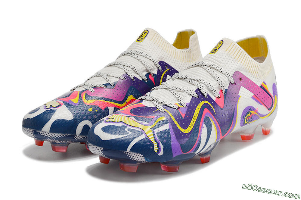 Puma Future Ultimate FG Firm Ground Soccer Cleats - White/Rainbow 9