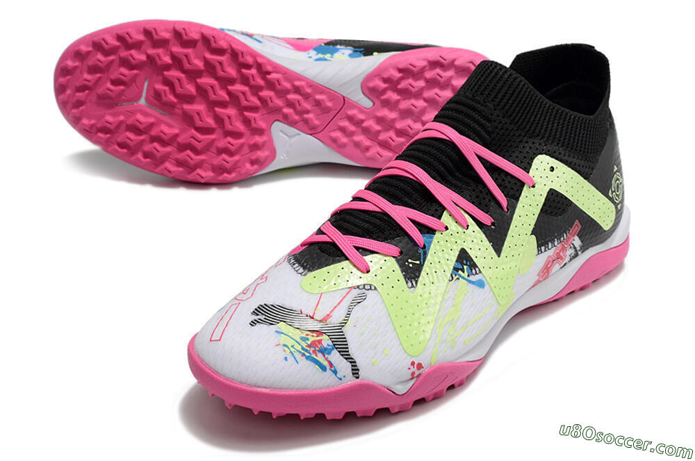 Puma Future X Powercat Tokyo Match TF Artificial Turf Soccer Shoes - White/Black/Pink/Yellow 3